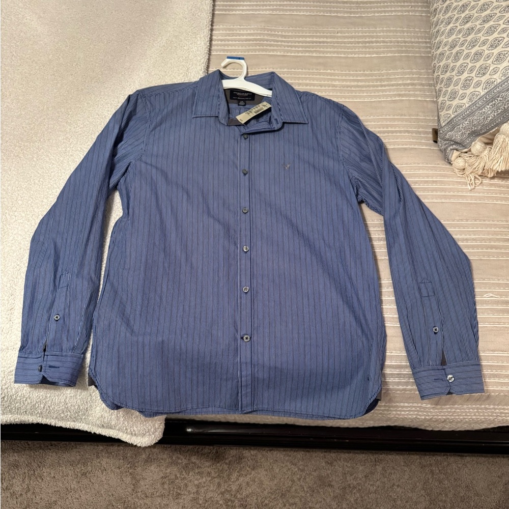 American Eagle Outfitters Navy Striped Button Down Shirt